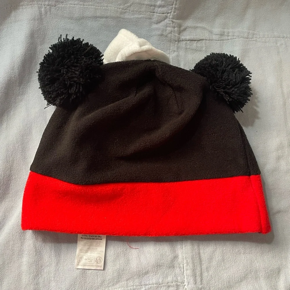 NEW Walt Disney Mickey Mouse Red Black Toddler Fleece Winter Hat & Gloves‎ Set